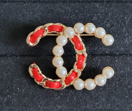Red/Pearl Vintage Brooch